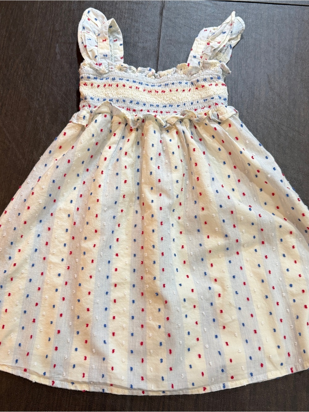 Cat & Jack Girls Smocked Patriotic Dress Sz XS (4-5) Red White Blue